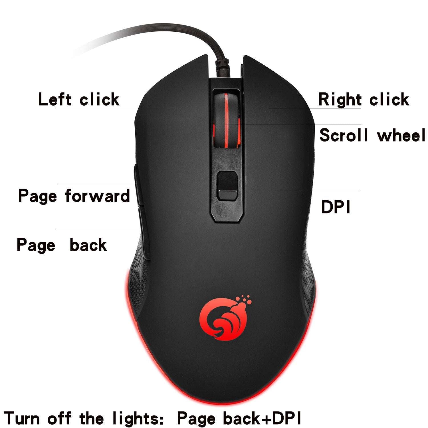 Wired gaming mouse glows